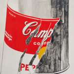 Campbell's Soup Can with Torn Label, a 1962 screen print by Andy Warhol showing a soup can with a torn red and white label.