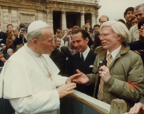 Andy Warhol meeting Pope John Paul II at the Vatican.