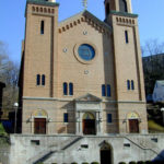 View of the front facade of St. John Chrysostom Byzantine Catholic Church in Pittsburgh, Pennsylvania.