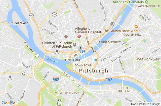 Road map of downtown Pittsburgh, PA