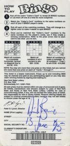 Bingo lottery ticket signed at the bottom by David Bowie