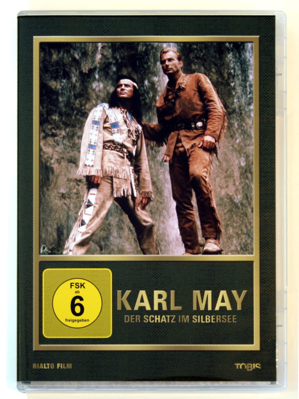 Front view of Winnetou movie case. The image on the case shows two men in indigenous clothing.