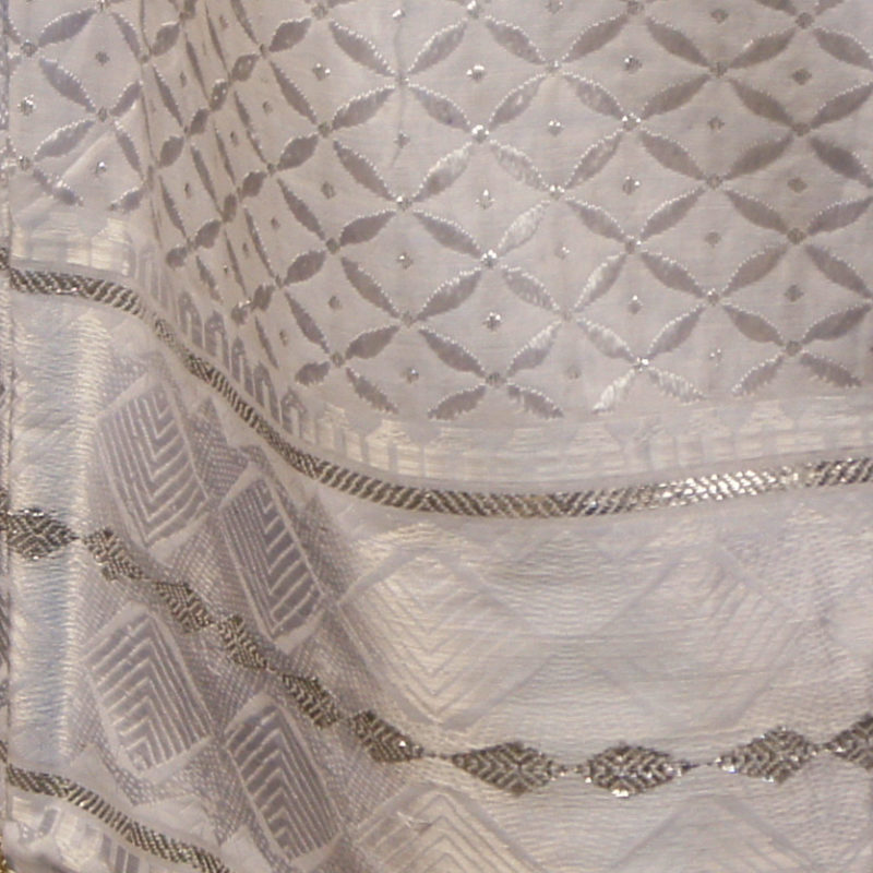 Close-up of hem detail. There are lines of silver amid the Kaba’s patterns.