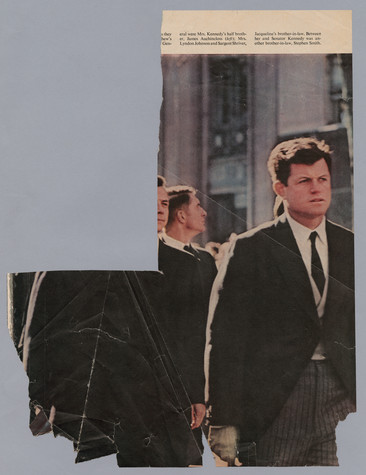 Clipping from Life magazine of Jackie Kennedy (photo cut out) and Robert Kennedy, wearing a dark suit and tie waking in President John F. Kennedy's funeral procession.