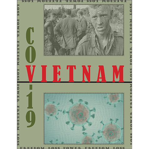 Artwork with an image of Vietnam and the Covid-19 virus