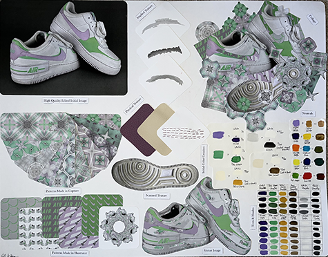 A collaged image showing design components for Nike sneakers