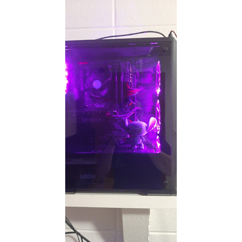 A computer with a purple screen