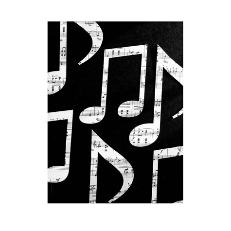 A black and white digital image of music notes.