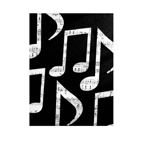 A black and white digital image of music notes.