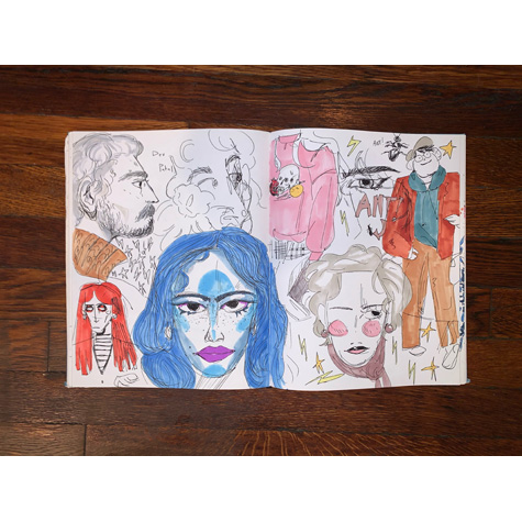 Drawn images of a portrait of a woman in multiple colors