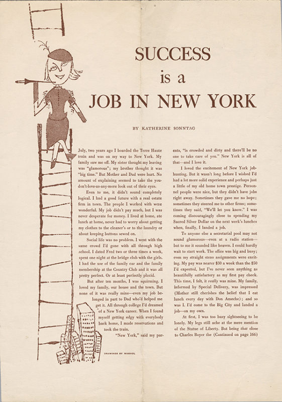 Magazine article with illustration of a woman climbing a ladder