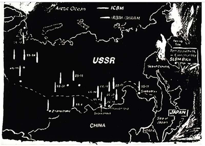 A black and white silkscreen printed map