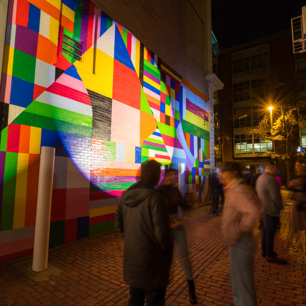 Public art and gathering in Rose Way next to The Warhol.