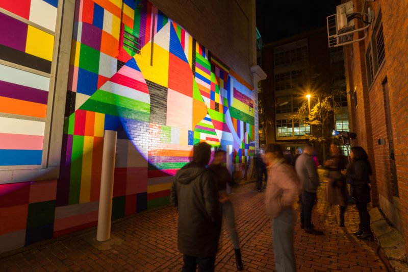 Public art and gathering in Rose Way next to The Warhol.