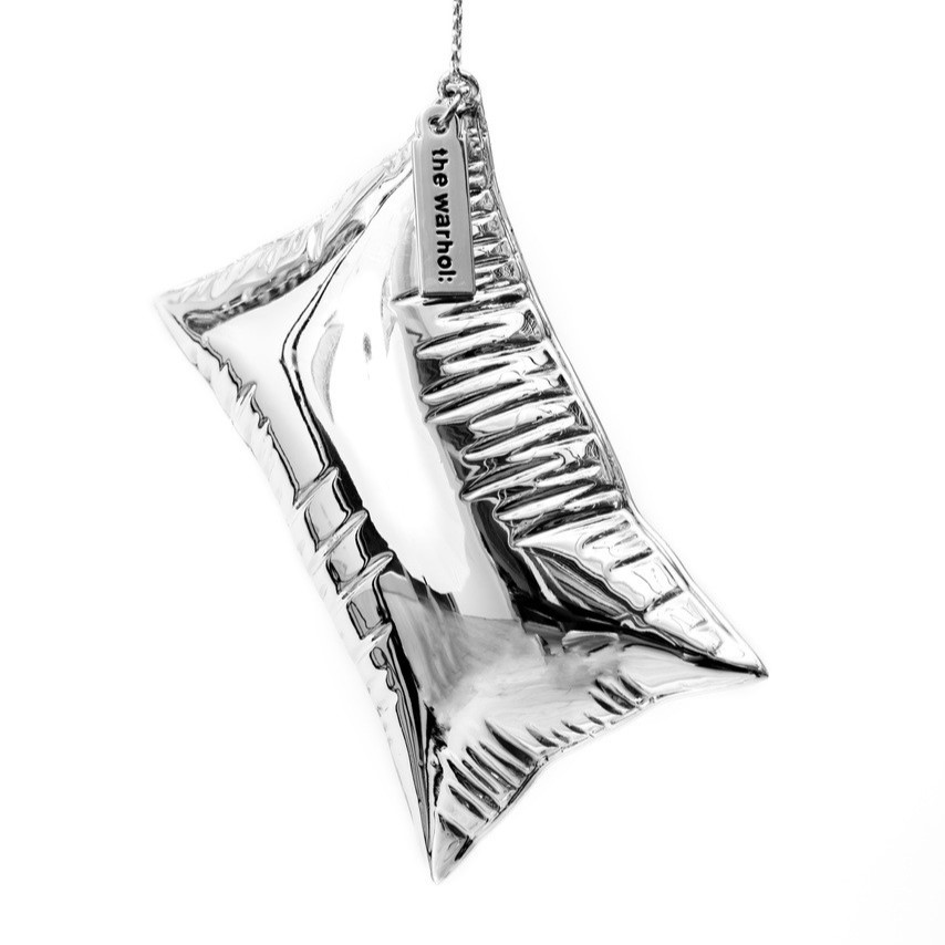 Reflective silver keychain of Andy Warhols Silver Clouds