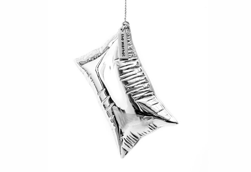 Reflective silver keychain of Andy Warhols Silver Clouds